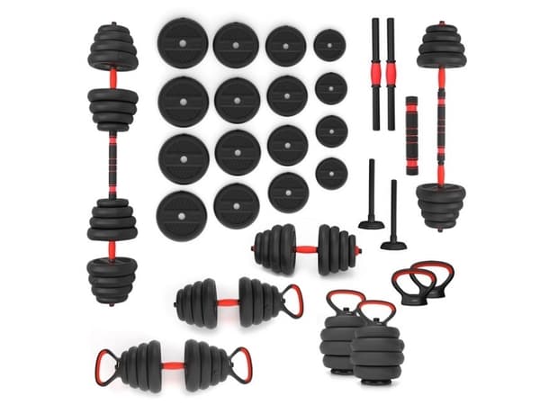 6IN1 VIKTSET HMS SGN130 (SKIVSTÅNG, HANTEL OCH KETTLEBELL) 30 KG