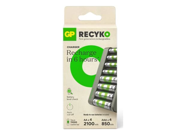 GP Batteries ReCyko+ E821, Nikkelmetallhydrid (NiMH), AA, AAA, 8 stykker, Batterier medfølger Grå