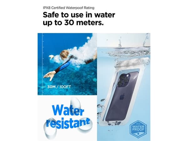 Spigen Aqua Shield A601, Vattensportaktivitet, Smartphone, Vit, Termoplastisk polyuretan (TPU), 30 m, IPX8