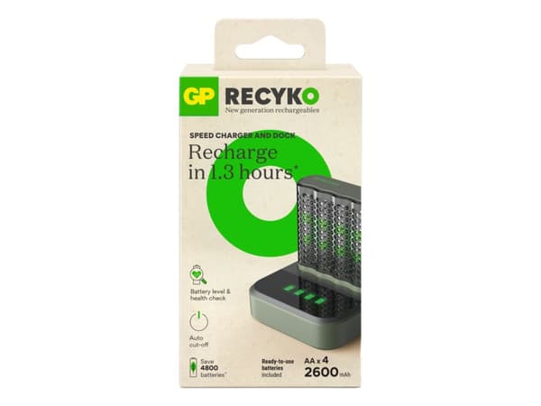 GP ReCyko M452 4-kertainen LCD-malli telakointiasema + 4x AA NiMh 2600mAh musta