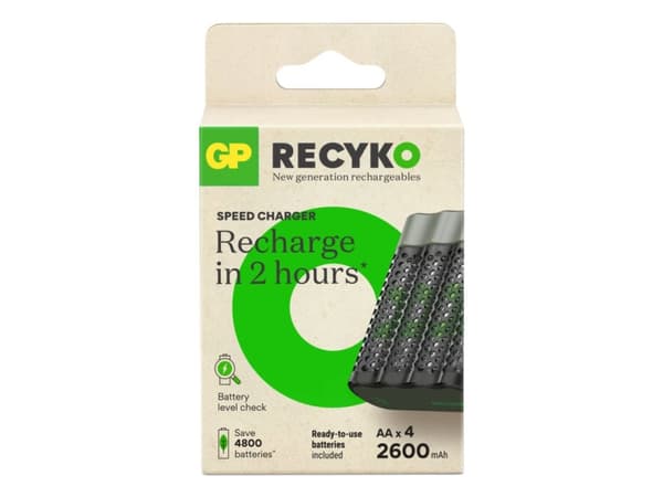 GP Batteries ReCyko+ M452, Nickel-metallhydrid (NiMH), AA, 4 styck, Batterier medföljer Svart