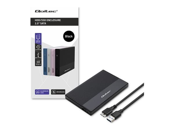 Qoltec-alumiinikotelo | 2,5" SATA | USB 3.0 | Supernopeus 5 Gb/s | 2TB | Musta | Musta