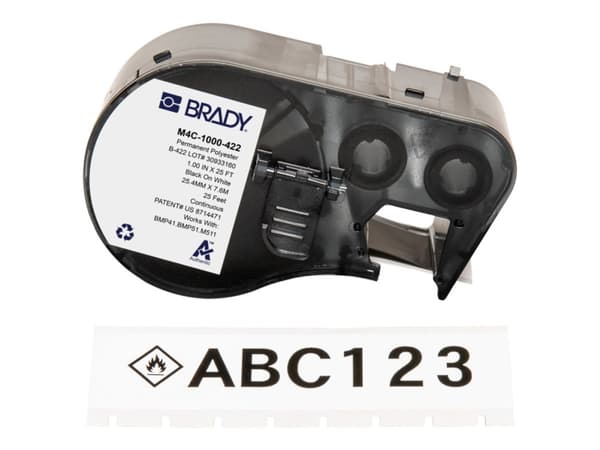 Brady ToughBond Series - Polyester - blank - permanent akryl-adhesiv - 101,6 mikroner - svart på hvitt - Rull (2,54 cm x 7,62 m) 1 kassett(er) label