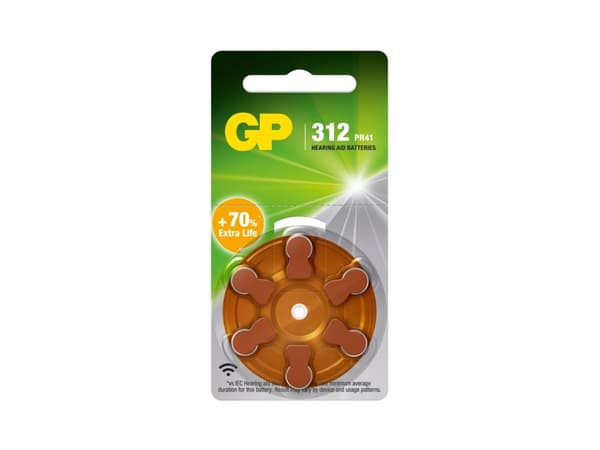 GP Batteries 103250, Engangsbatteri, 312, PR41, Zink-luft, 1,45 V, 6 stykker, Høreapparat