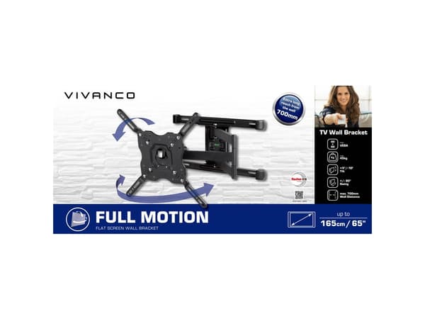 Vivanco 38004 BFMO 6640, 100 x 100 mm, 400 x 400 mm, -10 - 5°, -90 - 90°, Stål, Sort