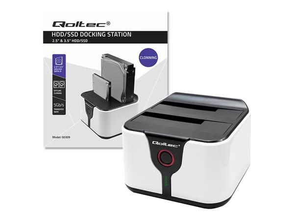 Qoltec HDD telakointiasema 2.5" 3.5" SSD-asemille | SATAIII | USB 3.0 | Super speed 5Gb/s | offline kloonaustoiminnolla varustettuna