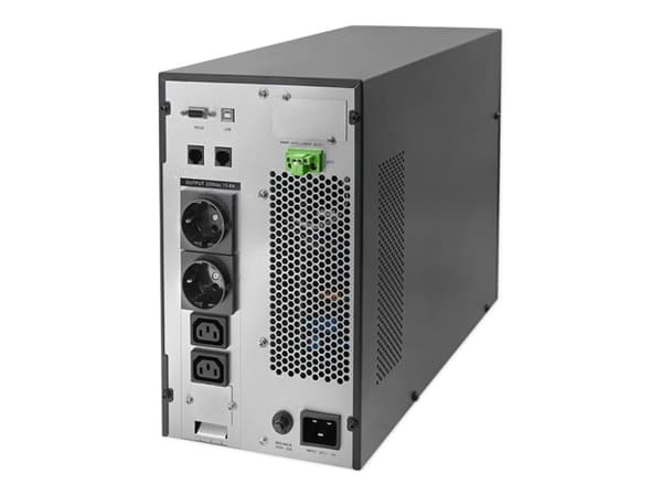Qoltec - UPS - tehokerroin 1.0, LCD, EPO, online - AC 110-300 V - 3000 Watt - 3000 VA - 7 At - RS-232, USB, RJ-45 - lähtöliittimet: 4 - musta