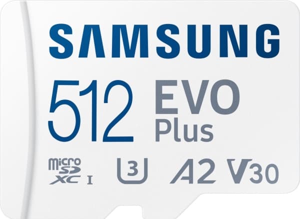 Samsung EVO Plus MB-MC512S - Flashminnekort (microSDXC til SD-adapter inkludert) - 512 GB - A2 / Video Class V30 / UHS-I U3 / Class10 - microSDXC UHS