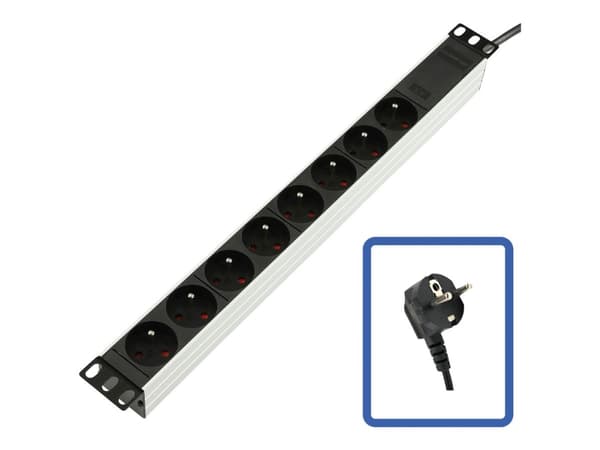 Lanview Logon TUPS032 - Strømfordelingslist (kan monteres i rack) - 10A - 4000 watt - inngang: Type E - utgangskontakter: 8 (8 x type E) - 1U - 19" - Sort