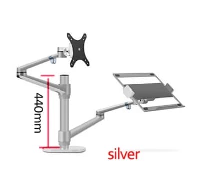 Bærbar computer stand, ergonomi, fuld bevægelse, lang stang sølv