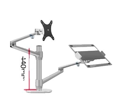 Bærbar computer stand, ergonomi, fuld bevægelse, lang stang sølv long pole silver
