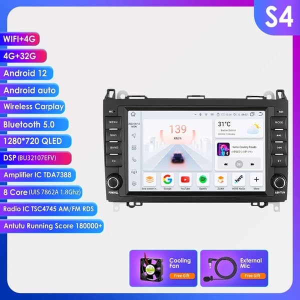 Android Multimedia -näyttö, 8+128G, Mercedes Benz -yhteensopivuus, S3-3G 32G-8cores-4G