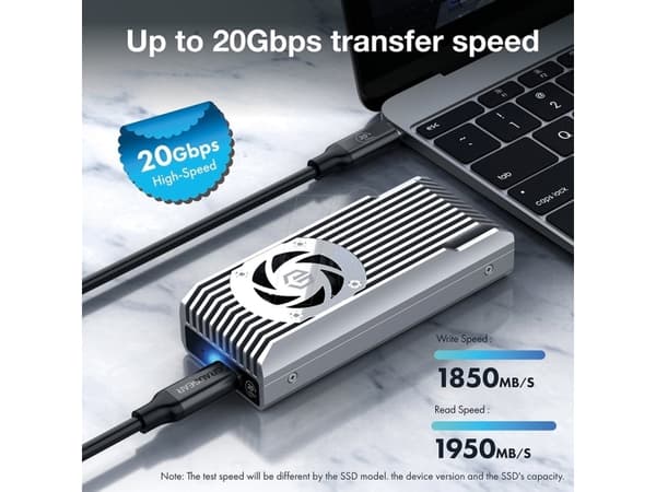 GrauGear eksternt kabinett M.2 NVMe med vifte 20Gbit - stasjonskabinett - kabinett (G-M206-20G-F)