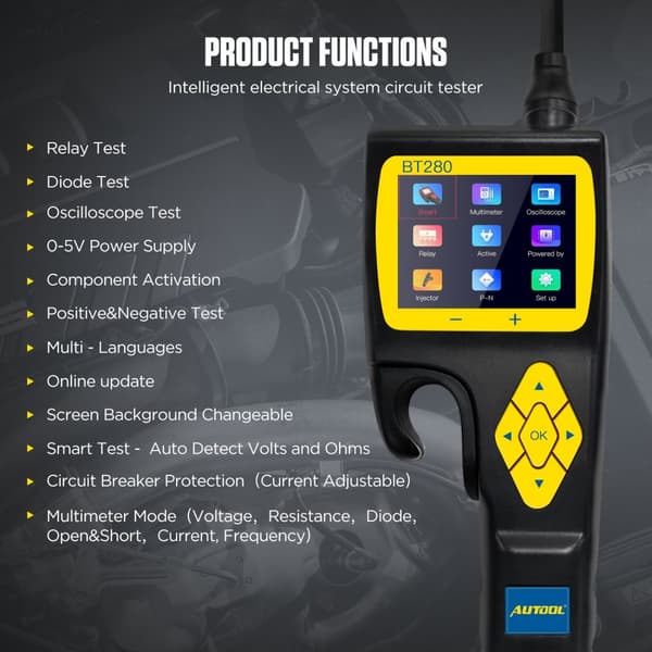 Bilens elektriska systemkretsprovare, multimeter, oscilloskopprovare