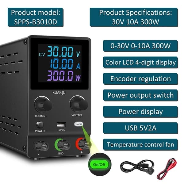 Laboratorie strømforsyning, justerbar spænding, LCD farvedisplay, 30V 5A Enkelt knap, 220v