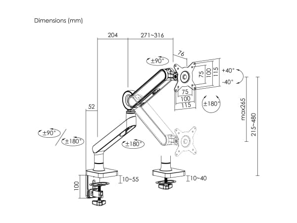 Equip 17"-35" Premium Monitor Desk Mount Bracket, White, Clamp/Grommet, 10.5 kg, 43.2 cm (17"), 88.9 cm (35"), 100 x 100 mm, White