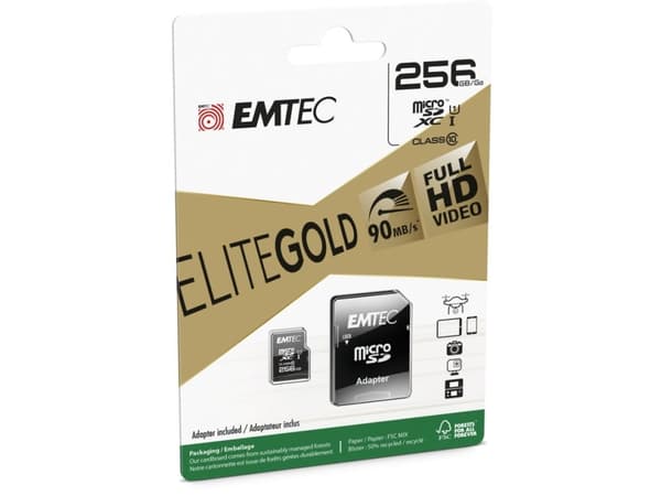 EMTEC Elite Gold - Flashminnekort (SD-adapter inkludert) - 256 GB - UHS-I U1 / Class10 - microSDXC UHS-I