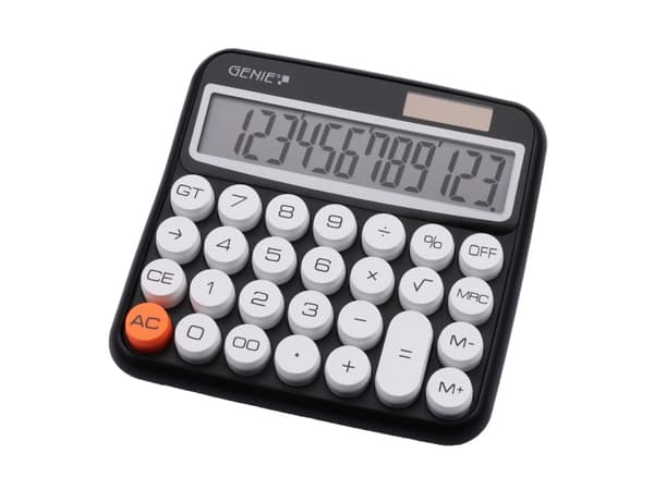 Genie 612 BK, Desktop, Grunnleggende, 12 sifre, Vippbar skjerm, Batteri/Solcelle, Sort Sort
