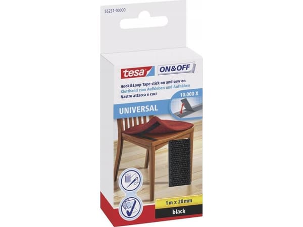 Tesa On & Off - Kiinnitysliima - 2 cm x 1 m - musta