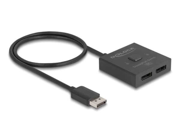 Delock - Videolinjedelare/omkopplare - 8K, tvåvägs - 2 x DisplayPort - skrivbordsmodell