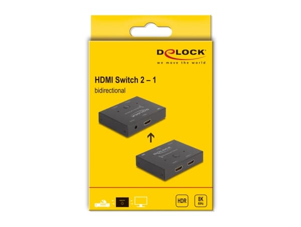 Delock - Video/lyd splitter/bryter - 2-1, bidirectional, 8K 60 Hz x HDMI - stasjonær
