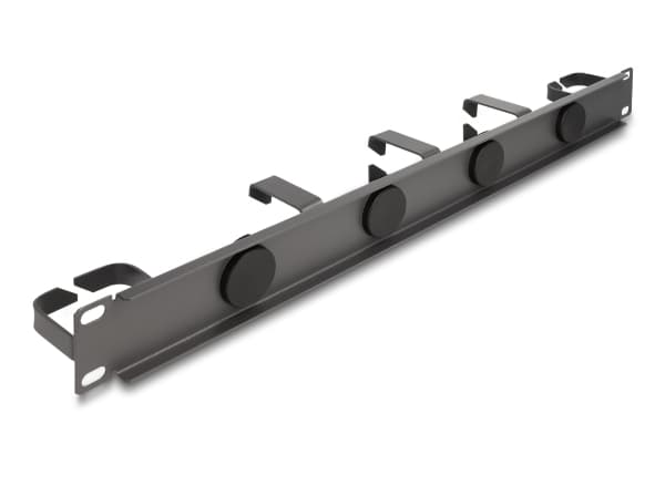 Delock - Rack cable management routing panel - 4 rubber cable entries, 5 metal hooks - mørk grå - 1U - 19"