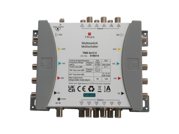 Triax TMS 5×12 C, 5 innganger, 12 utganger, 950 - 2200 MHz, 5 - 862 MHz, 1.0, 2.0, RED