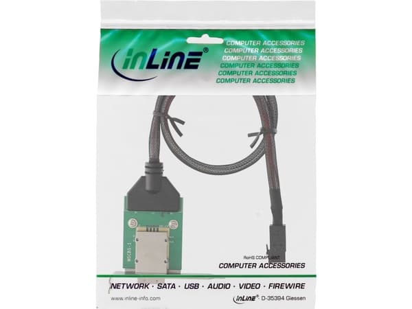 InLine 27656C, SFF-8643, Mini-SAS, SFF-8808, Lavprofil, Sort, Kromfarget, Grønn, 1 stykker