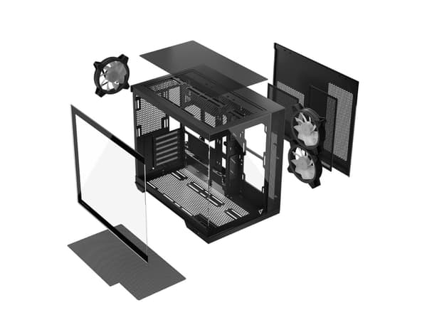 Modecom Volcano Panorama Apex ARGB 3F juoda, Midi Tower, PC, Grå, ATX, micro ATX, Micro-ITX