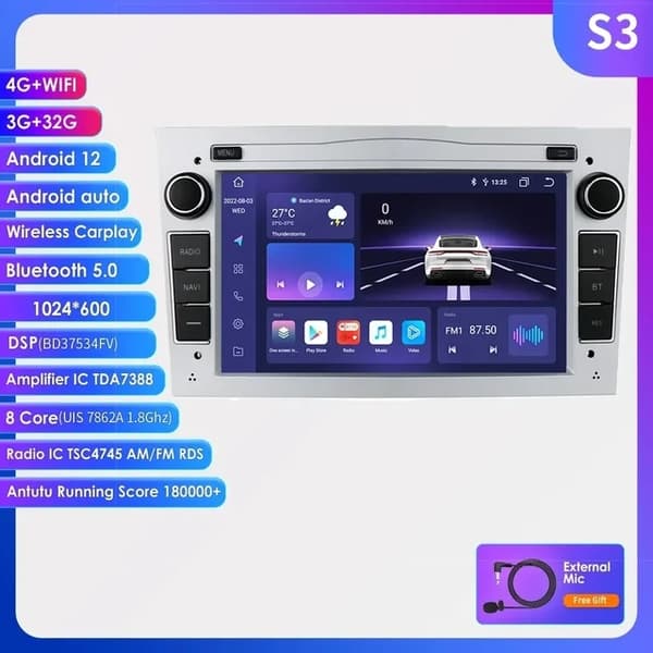 Bil GPS Navigation, 4G LTE-forbindelse, Android 12 operativsystem, S8 (8Core 8G 128G) S