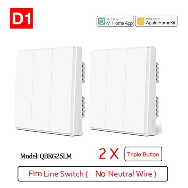 Smart väggströmbrytare, ZigBee-ljusfjärrkontroll, ingen neutral ledning krävs., D1 Ingen Neutral 2KX2