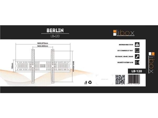 Libox LB-120, 81,3 cm (32"), 2,16 m (85"), 200 x 200 mm, 600 x 400 mm, Stål, Sort