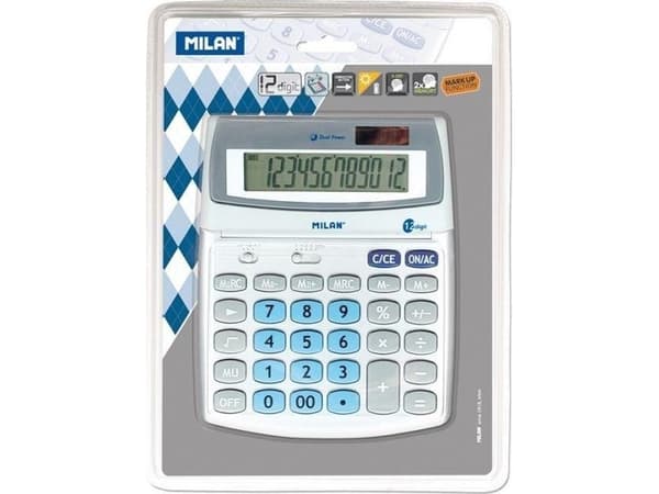 Milan 152512BL, Desktop, Grunnleggende, 12 sifre, Vippbar skjerm, Batteri/Solcelle, Metallisk
