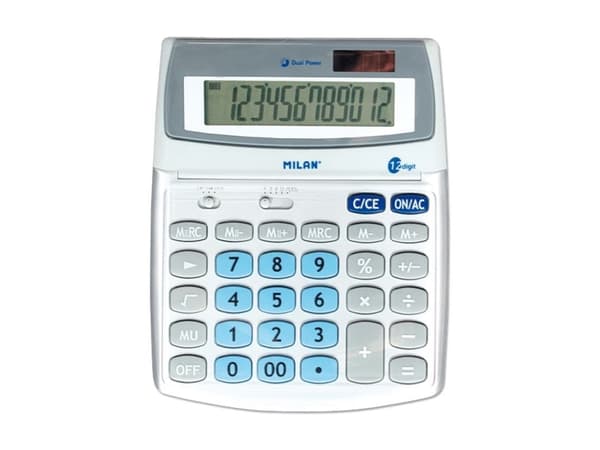 Milan 152512BL, Desktop, Grunnleggende, 12 sifre, Vippbar skjerm, Batteri/Solcelle, Metallisk