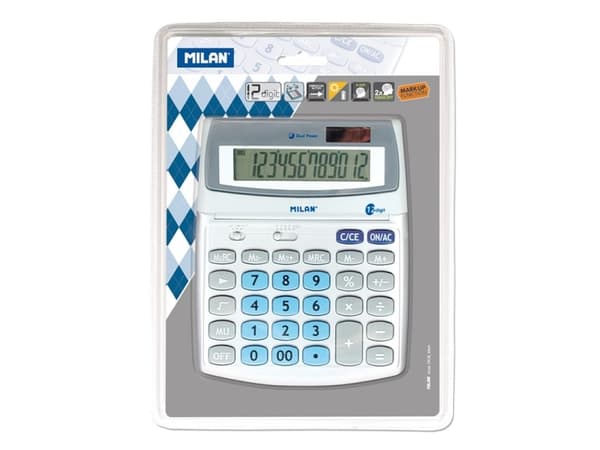 Milan 152512BL, Skrivbord, Grundläggande, 12 siffror, Visa tippning, Batteri/solcell, Metallisk Metallisk