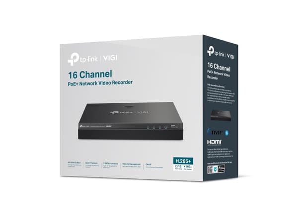 TP-Link VIGI NVR2016H-16MP, 16 kanaler, 3840 x 2160 piksler, 16 kanaler, 720p, 1080p, HDMI Output Resolution: 1 Channel, Resolution: 1280x720/60Hz, 1