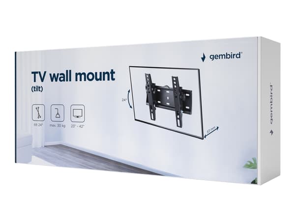 Gembird WM-42T-02 - Monteringssett (veggmontering) - for TV - tilt - stål - finteksturert svart - skjermstørrelse: 23"-42" Sort