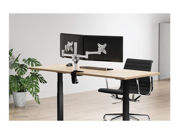 Neomounts FPMA-D1330D - Monteringssett - full bevegelse - for 2 LCD-skjermer - sølv - skjermstørrelse: 10"-27" - klemmemonterbar, malje, skrivebordsm