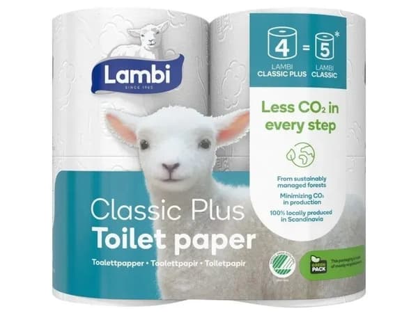 Toiletpapir Lambi Classic Plus 3-lag L25.5m Hvid,7 pk x 4 rl/sæk - (28 stk.)