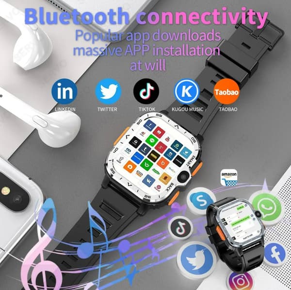 PGD SmartWatch 4G LTE GPS Wifi SIM Card NFC Dual Camera Rugged 16 G ROM Storage Google Play Heart Rate Android Smart Watch Men