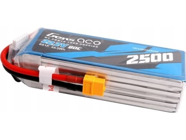 Gens Ace 2500mAh 22,2V 80C 6S1P Lipo-batteri med XT60-kontakt