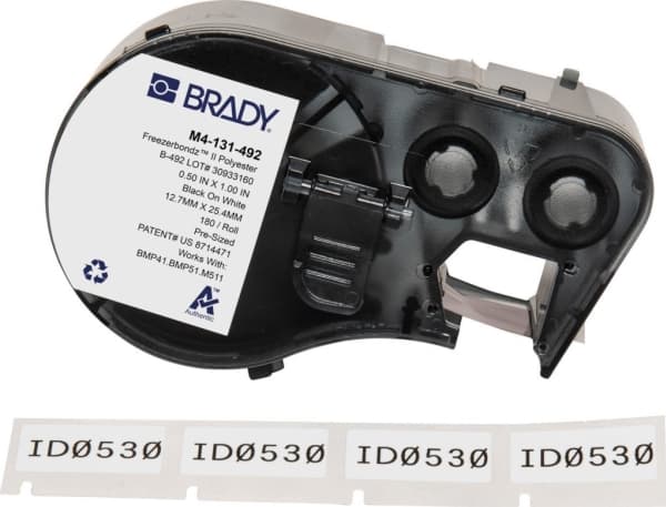 Brady, M4-131-492, FreezerBondz II(TM), polyester, svart på hvitt, 12,70 x 25,40 mm, Permanent (180 L.) (170780)