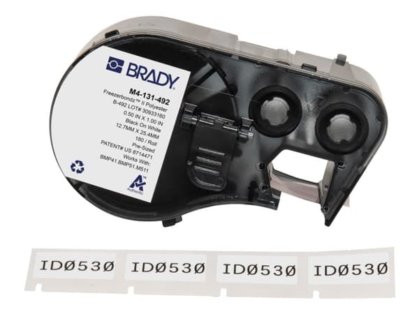 Brady, M4-131-492, FreezerBondz II(TM), polyester, svart på hvitt, 12,70 x 25,40 mm, Permanent (180 L.) (170780)