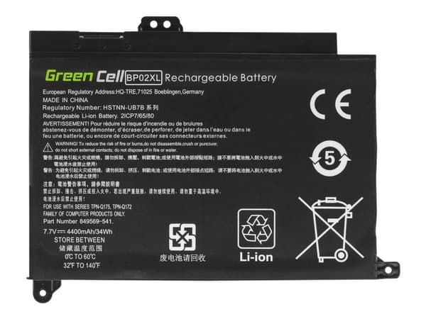 Green Cell - Batteri til bærbar PC (tilsvarer: HP BP02XL) - litiumpolymer - 2-cellers - 4400 mAh - 34 Wh - svart - for HP Pavilion Laptop 15