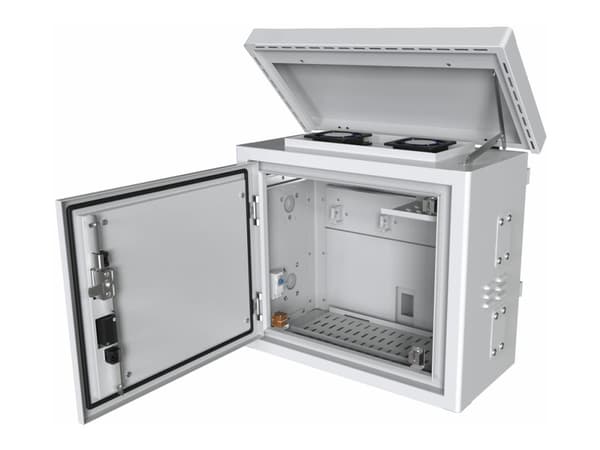Lanview by Logon - Camera surveillance cabinet - midi radius, for 4 cameras - med 2 kjølevifter, termostat - stangmonterbar - hvit, RAL 7035