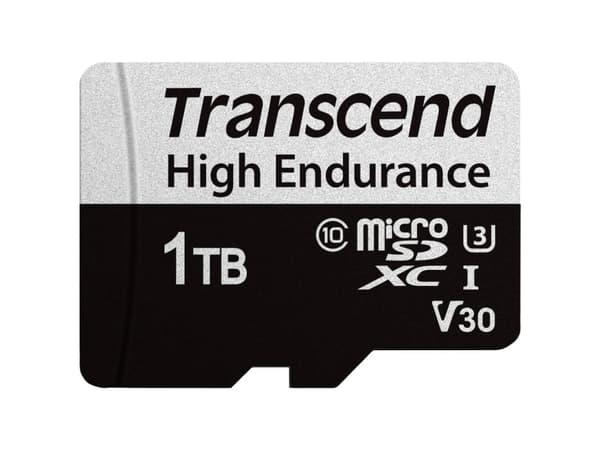 Transcend High Endurance USD350V - Flashminnekort (SD-adapter inkludert) - 1 TB - Video Class V30 / UHS-I U3 / Class10 - microSDXC UHS-I U3