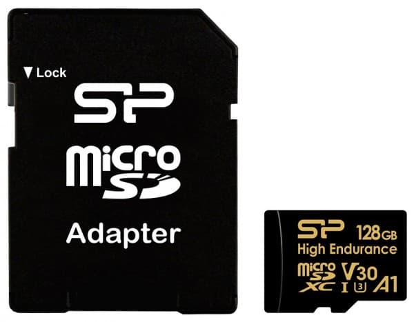 SILICON POWER Golden Series - High Endurance flashminnekort (microSDXC til SD-adapter inkludert) - 128 GB - A1 / Video Class V30 / UHS-I U3 / Class10