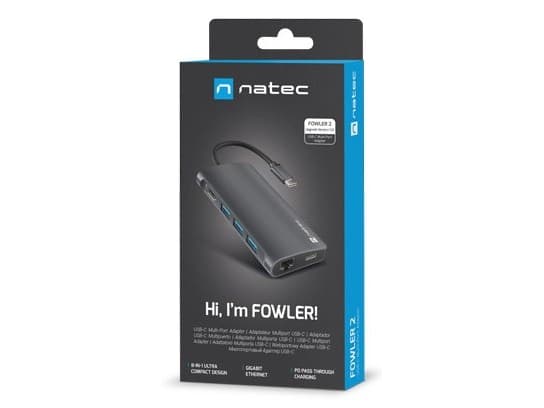 NATEC NMP-2162, Kabel, USB 3.2 Gen 1 (3.1 Gen 1) Type-C, 100 W, 100,1000 Mbit/s, Grå, Dark grey
