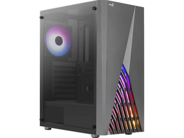 AeroCool Delta - Mid tower - ATX - genomskinlig sidopanel (härdat glas) - ingen strömförsörjning (ATX) - svart - USB/ljud