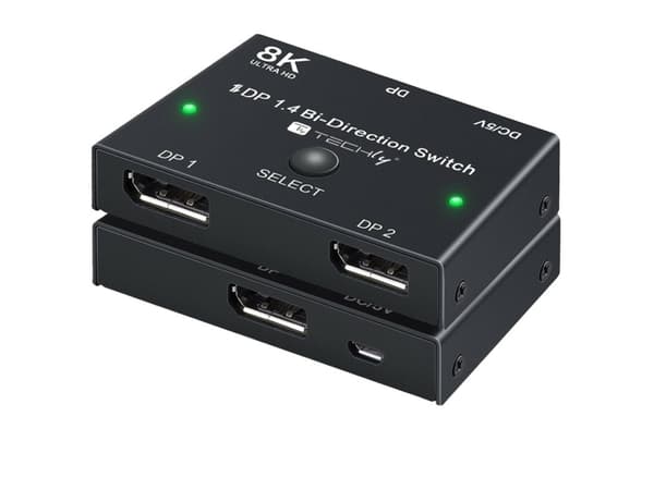 Techly IDATA-DP-2DP-8KT, DisplayPort, Svart, 32,4 Gbit/s, 8K Ultra HD, 5 V, 80 mm
